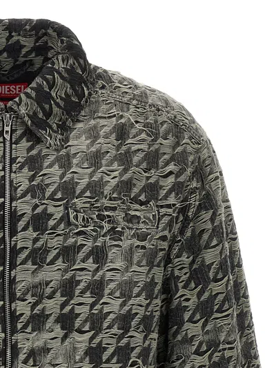 Diesel Jacket In Houndstooth-weave Denim In Black