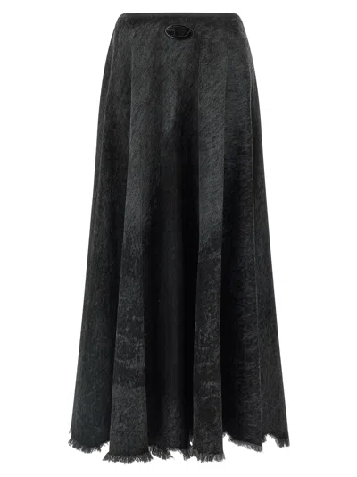 Diesel Full Skirt In Lasered Cotton-hemp Denim In Black