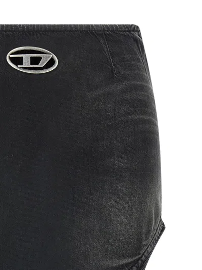 Diesel Denim Mini Skirt With Oval D Logo In Black