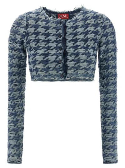 Diesel Long Sleeve Cropped Houndstooth Top In Blue