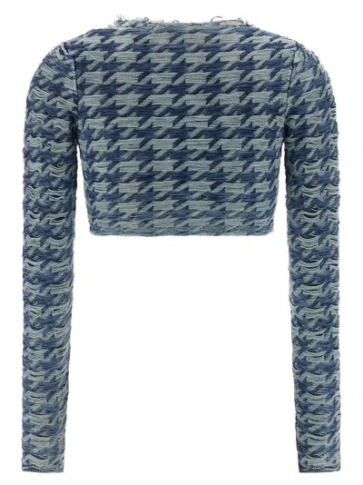 Diesel Long Sleeve Cropped Houndstooth Top In Blue