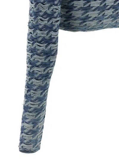 Diesel Long Sleeve Cropped Houndstooth Top In Blue