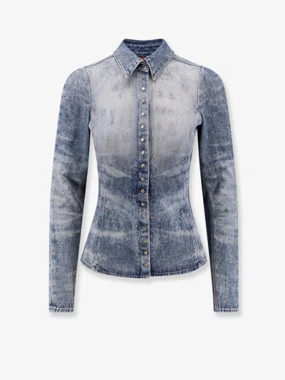 Diesel Shirt In Distressed Honeycomb Denim In Blue