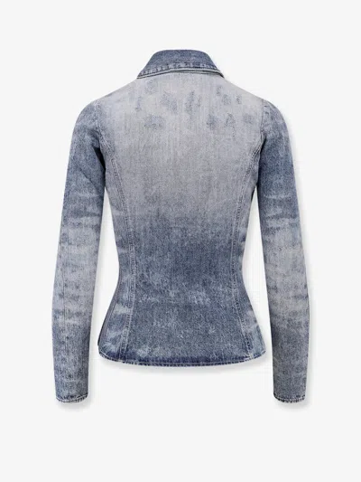 Diesel Shirt In Distressed Honeycomb Denim In Blue