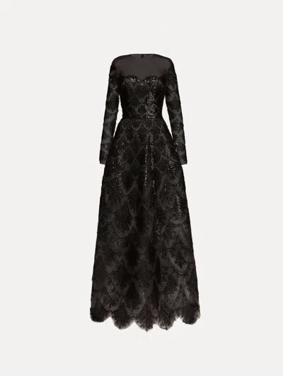 Oscar De La Renta Fern Sequin Embroidered Gown In Black