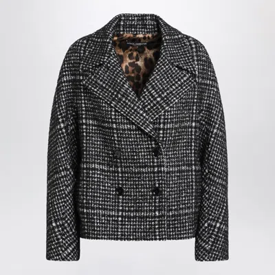 Dolce & Gabbana Short Double-breasted Checked Coat Dolce E Gabbana In Gray