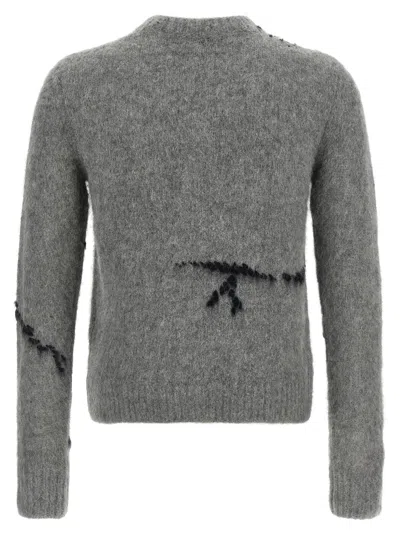 Dries Van Noten Mouche Embroidered Wool Sweater In Gray