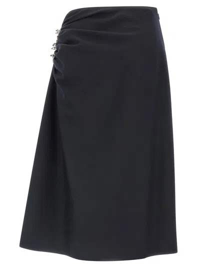 Dries Van Noten Navy Blue Draped Skirt With Brooch In Blue