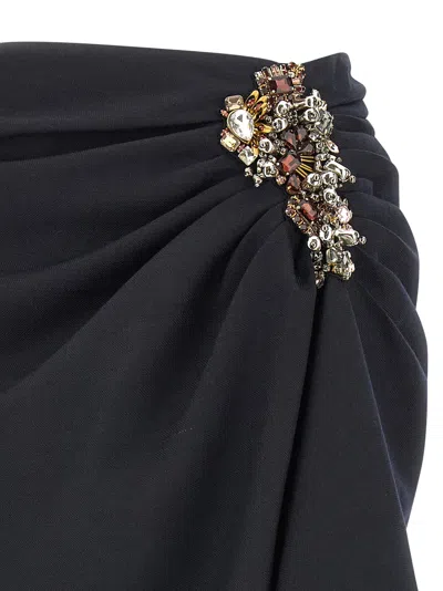 Dries Van Noten Navy Blue Draped Skirt With Brooch In Blue
