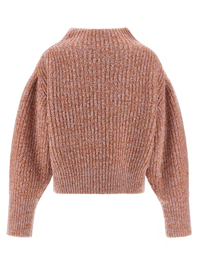 Dries Van Noten Chunky Knit High Neck Sweater With Brooch In Orange