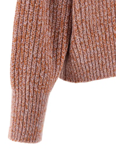 Dries Van Noten Chunky Knit High Neck Sweater With Brooch In Orange