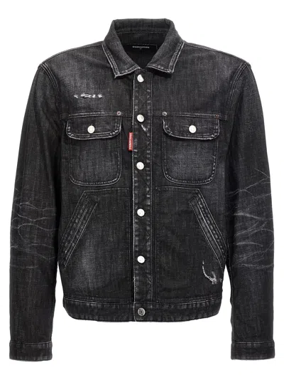 Dsquared2 'boxy Denim Jacket With Distressing' In Black