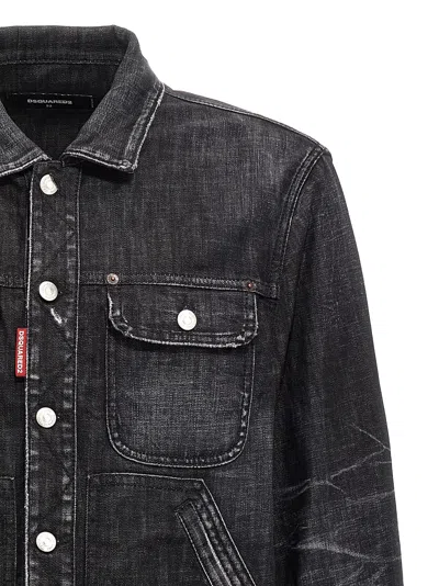 Dsquared2 'boxy Denim Jacket With Distressing' In Black