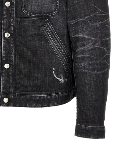 Dsquared2 'boxy Denim Jacket With Distressing' In Black