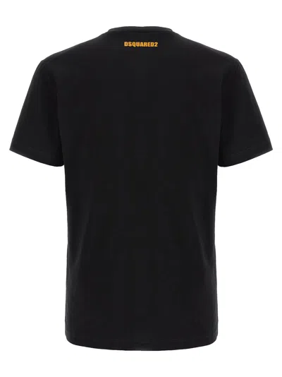 Dsquared2 Black Crewneck T-shirt With Print On The Front And Logo Lettering On The Rear In Animal Print