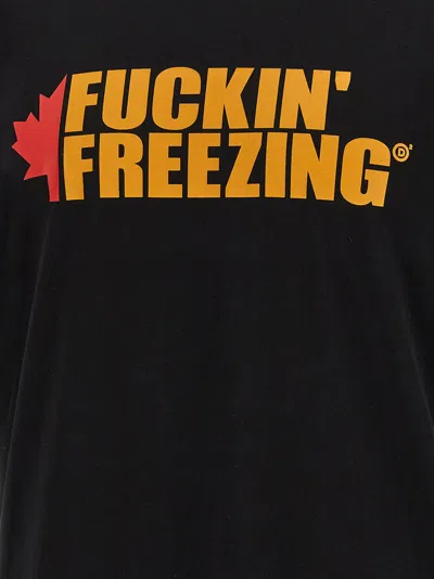 Dsquared2 Black Crewneck T-shirt With Print On The Front And Logo Lettering On The Rear In Animal Print