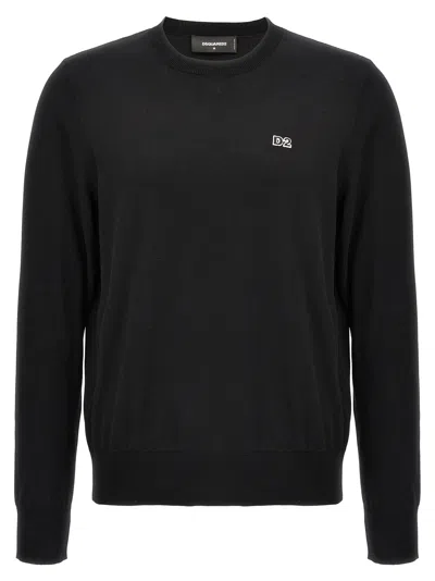 Dsquared2 Timeless Crewneck Sweater With Ribbed Cuffs And Hem In Black