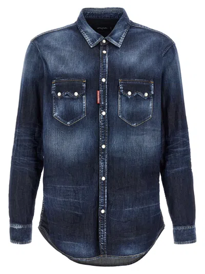 Dsquared2 Dan Shirt In Washed Blue Denim In Blue
