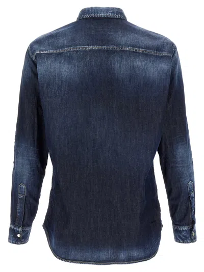 Dsquared2 Dan Shirt In Washed Blue Denim In Blue