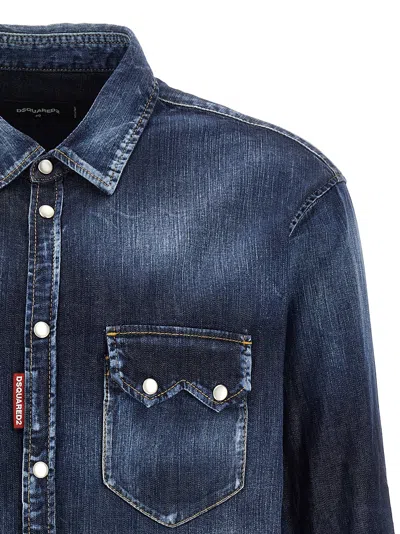 Dsquared2 Dan Shirt In Washed Blue Denim In Blue