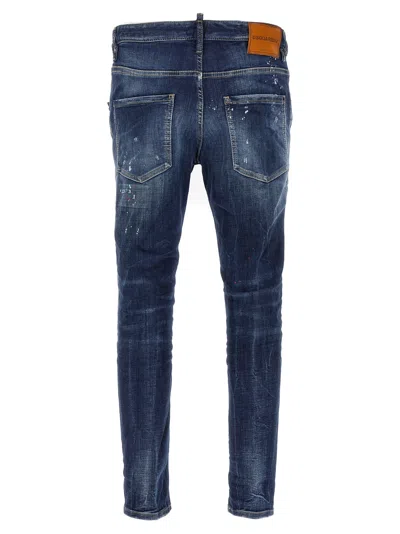 Dsquared2 Distressed Dark Blue Slim Fit Jeans In Blue