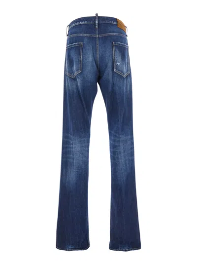 Dsquared2 The American Blue Jeans With Logo Patch On The Rear And Faded Effect In Denim Man In Blue