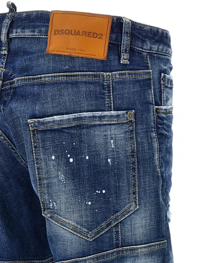 Dsquared2 Tidy Biker Blue Jeans With Paint Embellishments And Logo Patch On The Rear In Denim Man In Animal Print