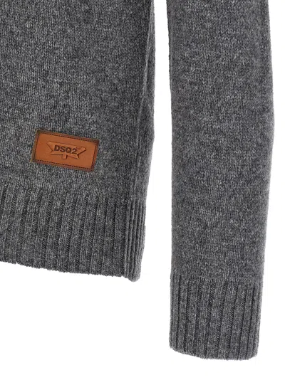 Dsquared2 Wool Sweater With Geometric Pattern In Gray