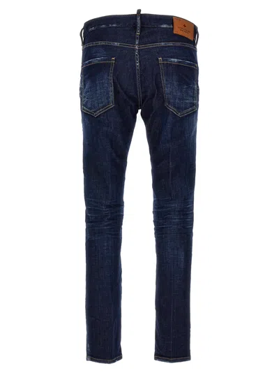 Dsquared2 Blue Jeans With Belt Loops And Logo Patch On The Rear In Blue