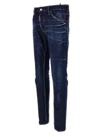 Dsquared2 Blue Jeans With Belt Loops And Logo Patch On The Rear In Blue