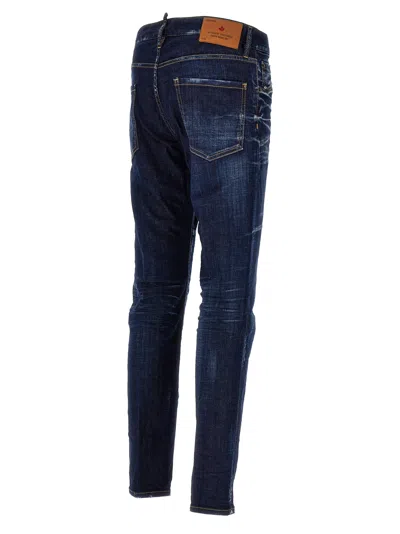 Dsquared2 Blue Jeans With Belt Loops And Logo Patch On The Rear In Blue