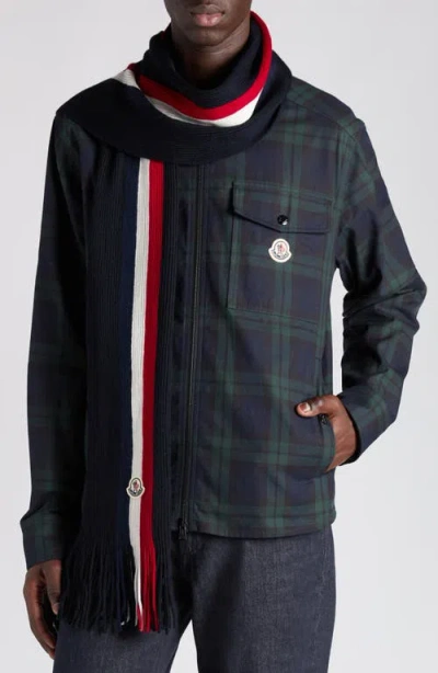 Moncler Logo Patch Stripe Virgin Wool Fringe Scarf In Multi