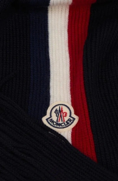 Moncler Logo Patch Stripe Virgin Wool Fringe Scarf In Multi