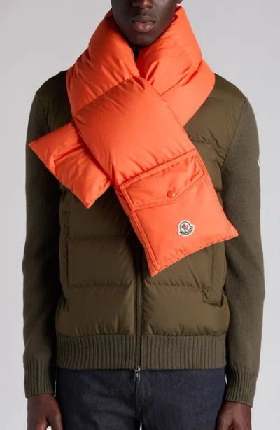 Moncler Down Puffer Scarf In Orange