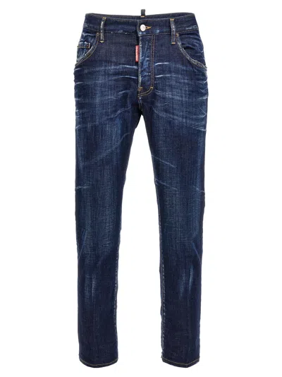 Dsquared2 Blue Jeans With Belt Loops And Logo Patch On The Rear In Blue