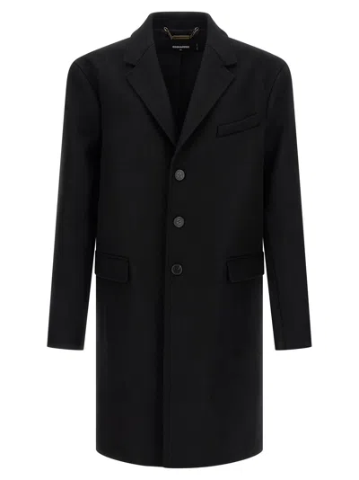 Dsquared2 Single-breasted Midi Coat With Monogram Lining In Black