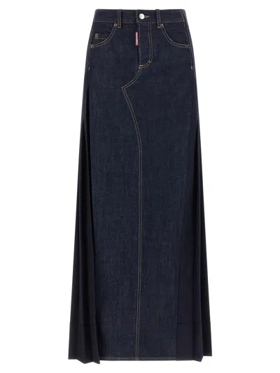 Dsquared2 Stitched Skirt With Pockets And Loops In Blue