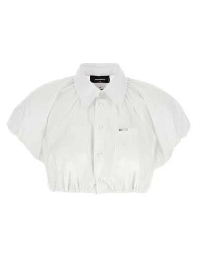 Dsquared2 Short Sleeve Collared Shirt With Gathered Detail In White