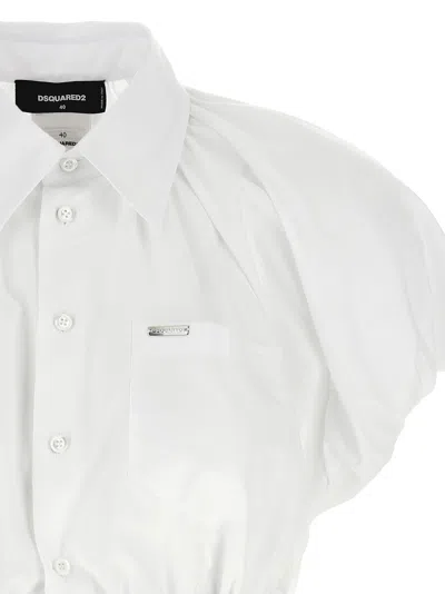 Dsquared2 Short Sleeve Collared Shirt With Gathered Detail In White