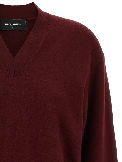 Dsquared2 Short V-neck Sweater Long Sleeves In Red