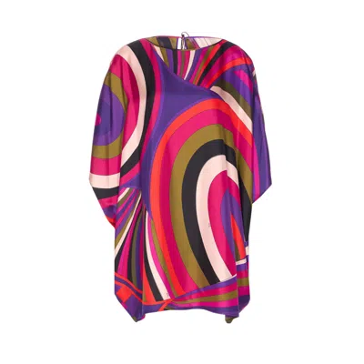 Pucci Iris Print Silk Short Kaftan Clothing In Black