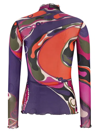 Pucci Abstract-print Turtleneck Sheer Top Clothing In Multi
