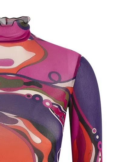 Pucci Abstract-print Turtleneck Sheer Top Clothing In Multi