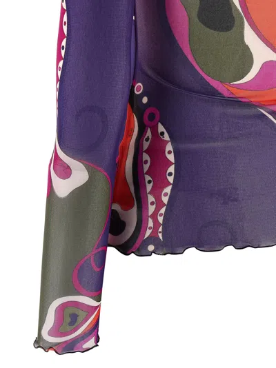 Pucci Abstract-print Turtleneck Sheer Top Clothing In Multi