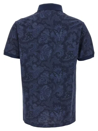 Etro Paisley-print Cotton Polo Shirt In Blue
