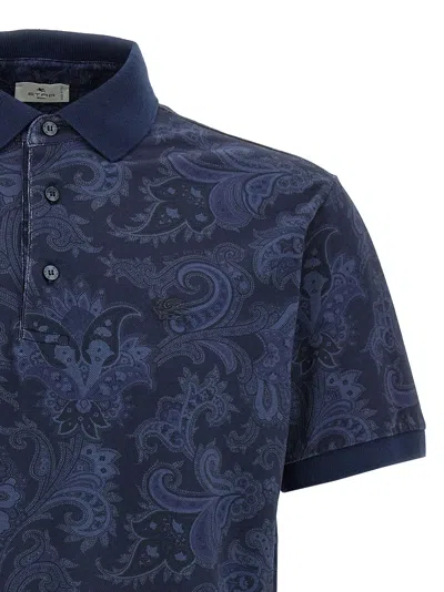 Etro Paisley-print Cotton Polo Shirt In Blue
