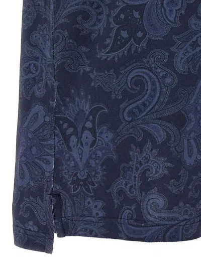 Etro Paisley-print Cotton Polo Shirt In Blue