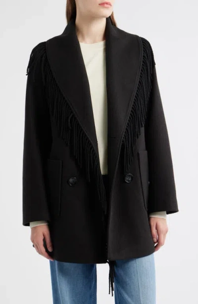 Sam Edelman Fringe Shawl Collar Coat In Multi