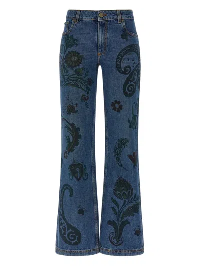 Etro Paisley Print Jeans In Blue