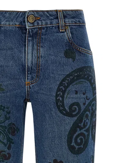 Etro Paisley Print Jeans In Blue